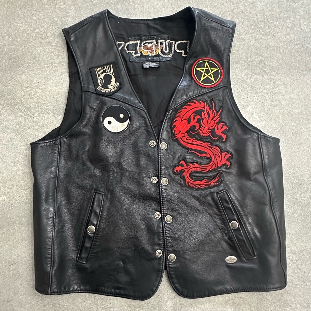 Vintage Leather Harley Davidson Motorcycle Vest, Chaps  and Belt